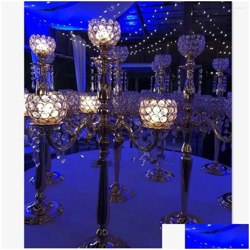 party decoration 5 arm gold candle holders candlestick wedding centerpieces for tables centre de table mariage crystal centerpiece