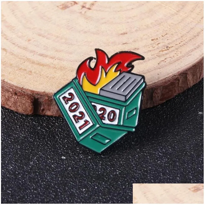 Pins, Brooches Pins Brooches Novelty Enamel Lapel Pin Collar Backpack 2022 Dumpster Fire Badge Brooch Accessories Fun Gift For Friend Dhmrw