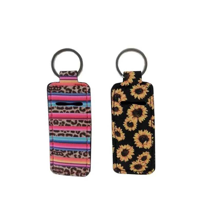 New Neoprene Chapstick Holder Lip Balm Sleeve Keychains Floral Leopard Prints Lipstick Case Er Key Rings Women Lady Drop Delivery Dh0Nz