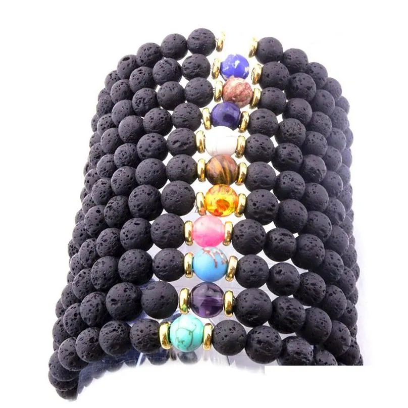 Beaded 20Colors 8Mm Natural Black Lava Stone Beads Cross Bracelet Diy Volcano Rock Essential Oil Diffuser For Women Men Drop Delivery Dheim