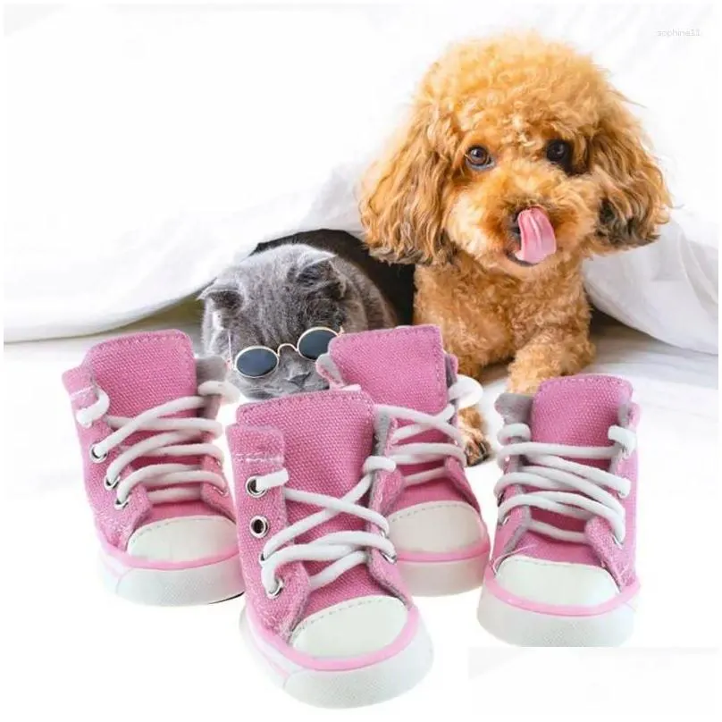 dog apparel 4pcs/set waterproof winter canvas pet shoes anti-slip rain snow boots thick for small cats puppy chihuahua socks booties