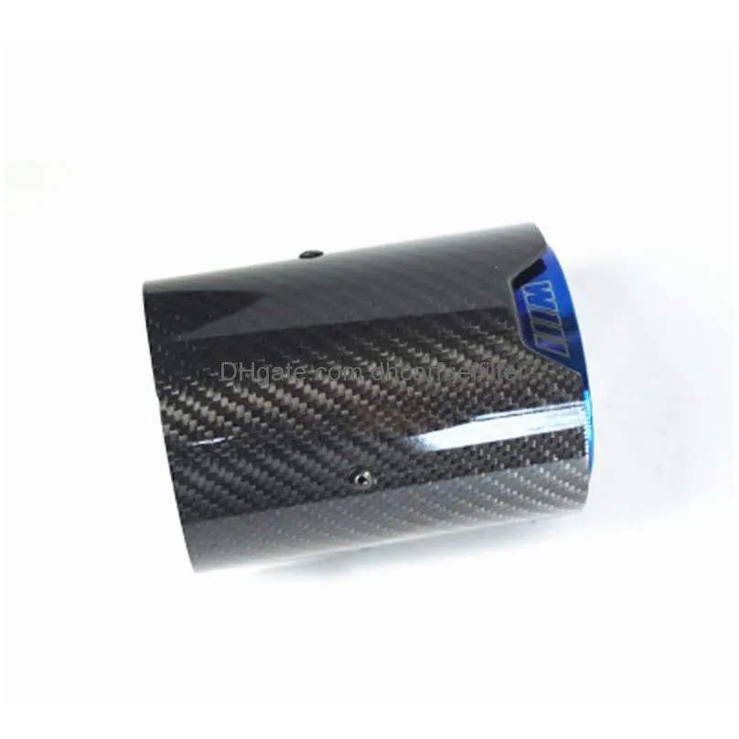 blue m performance stainless steel exhaust end tips auto muffler carbon fiber car pipes 1 pcs