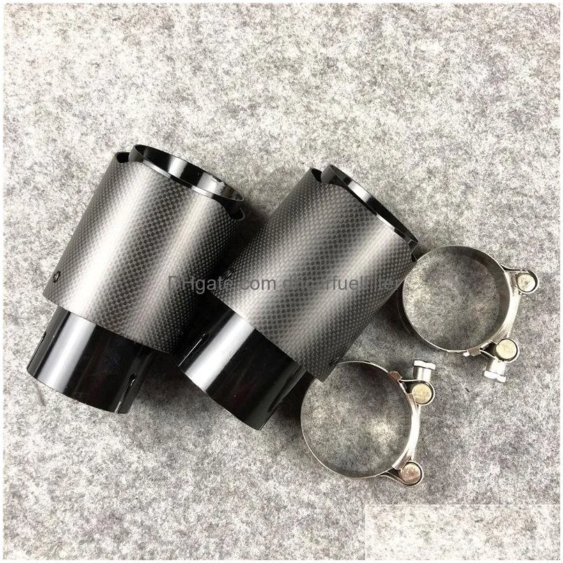 2 pieces full black stainless steel universal akrapovic exhaust muffler tips auto car cover styling