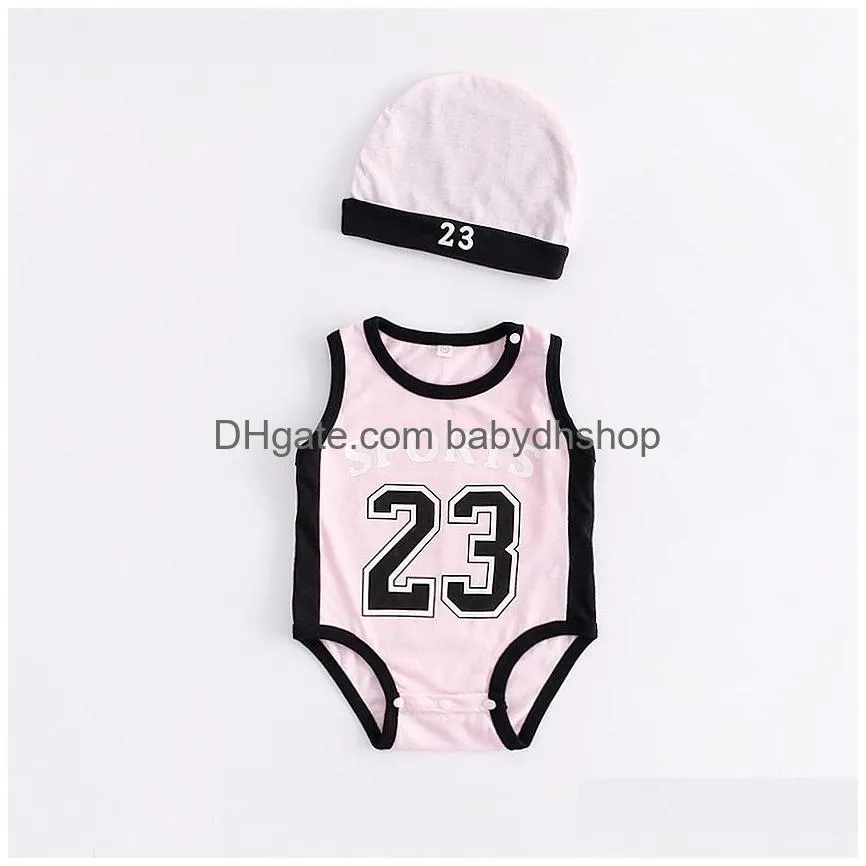 baby infant boy clothing romper girl basketball 23 print short sleeve jumpsuit with hat 100% cotton summer climbing clothes football