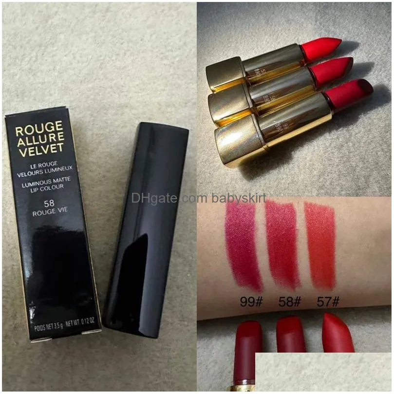 Lipstick New Arrival Lipstick Black Pressed Aluminum Tube Lipsticks Girl Lip Cosmetics Rouge Allure Veet 57 58 99 3 Color Stock Long L Ot08T