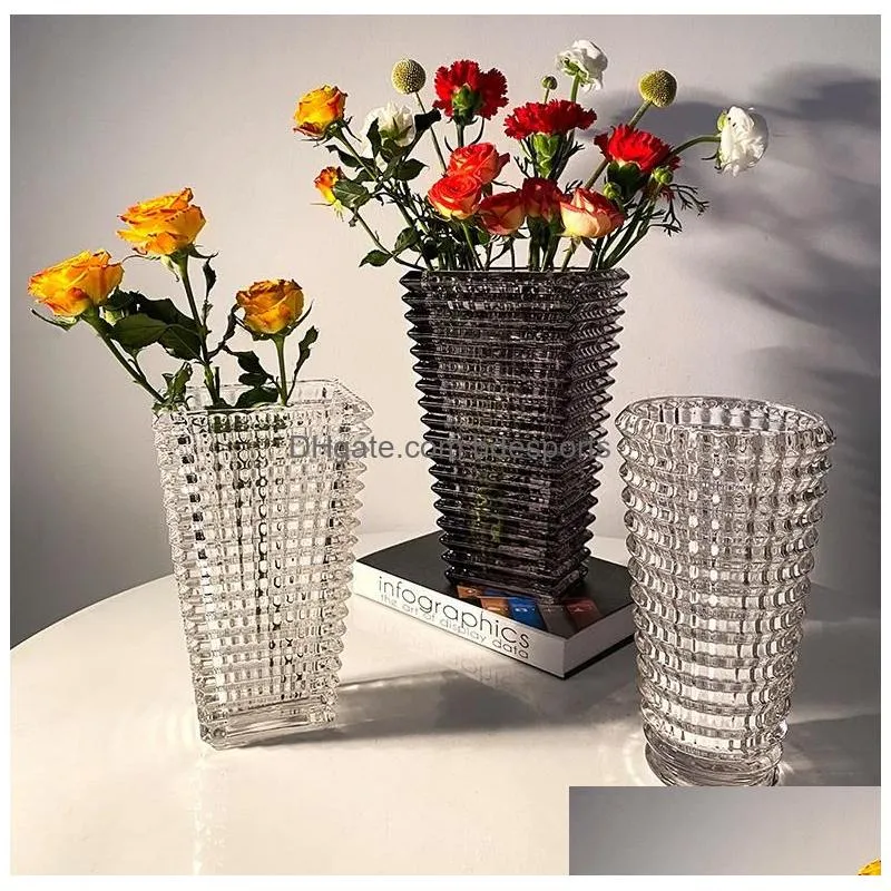 Vases Various Color Nordic Thickened Crystal Vase Glass Transparent Lily Plant Living Room Table Flower Arrangement Drop Delivery Home Dhzd2