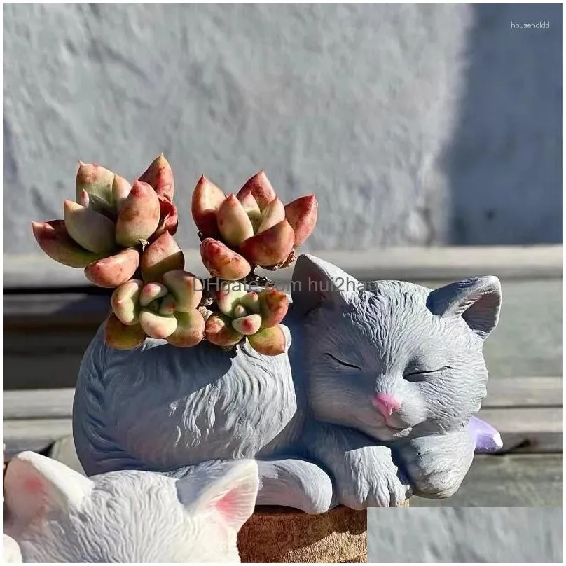 craft tools cute kitten fleshy plant flower pot silicone mold cat succulent flowerpot concrete silica gel home decor gypsum mould