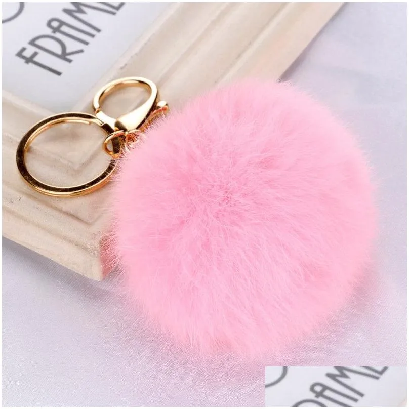 Keychains & Lanyards Mticolor 8Cm Rabbit Fur Ball Keychain Pom P Car Key Chain Handbag Ring Pendant Drop Delivery Fashion Accessories Dh74X