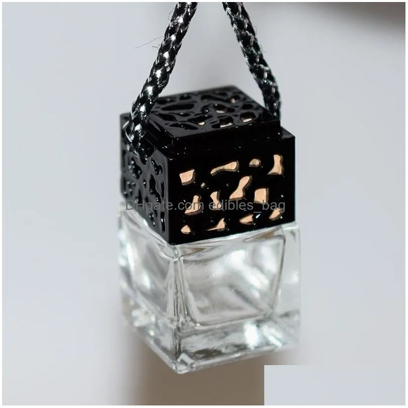 cube hollow car perfume bottle rearview ornament hanging air freshener for essential oils diffuser fragrance empty glass bottle pendant