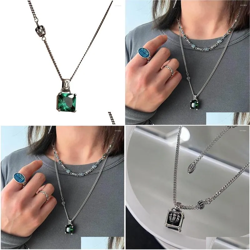 Pendant Necklaces Trendy Emerald Green Stone Necklace For Women Banquet Party Jewelry Fashion Vintage Drop Delivery Dhzdt