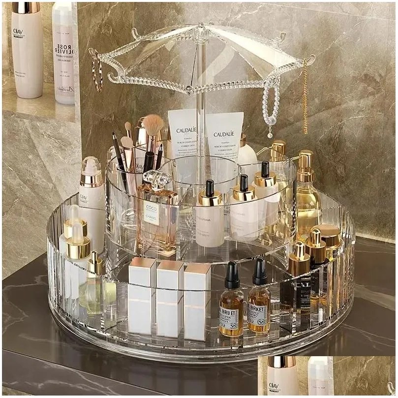 Storage Boxes & Bins Storage Boxes Home Makeup Box Degree Cosmetic Organizers 360 Rotation Transparent Bathroom Shelf With Organizer D Dhxpe