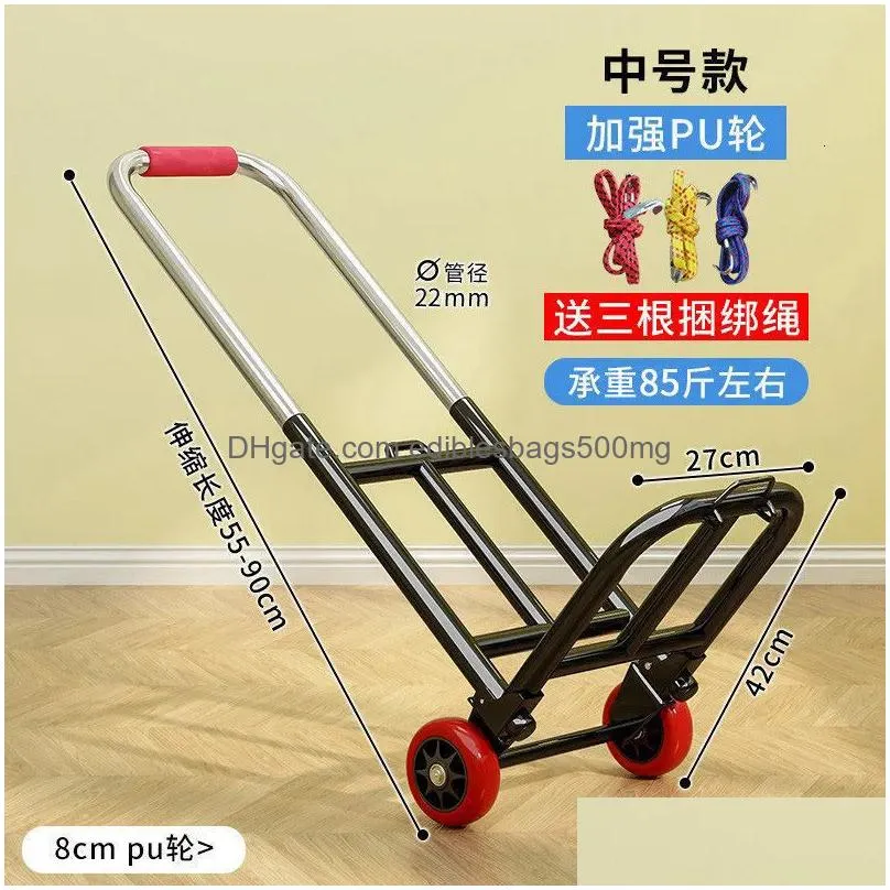 storage baskets small folding baggage handling cart cargo trailer with wheels home grocery shopping lightweight portable trolley