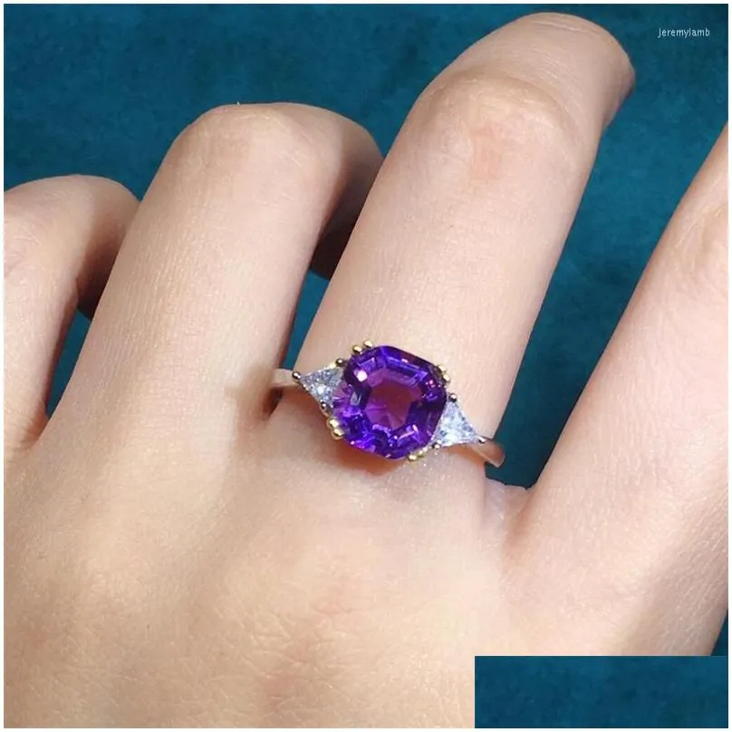 Cluster Rings Qclassic Fashion Sier Color Ring Purple Zircon Crystal Wedding Jewelry Engagement For Drop Delivery Dhd03