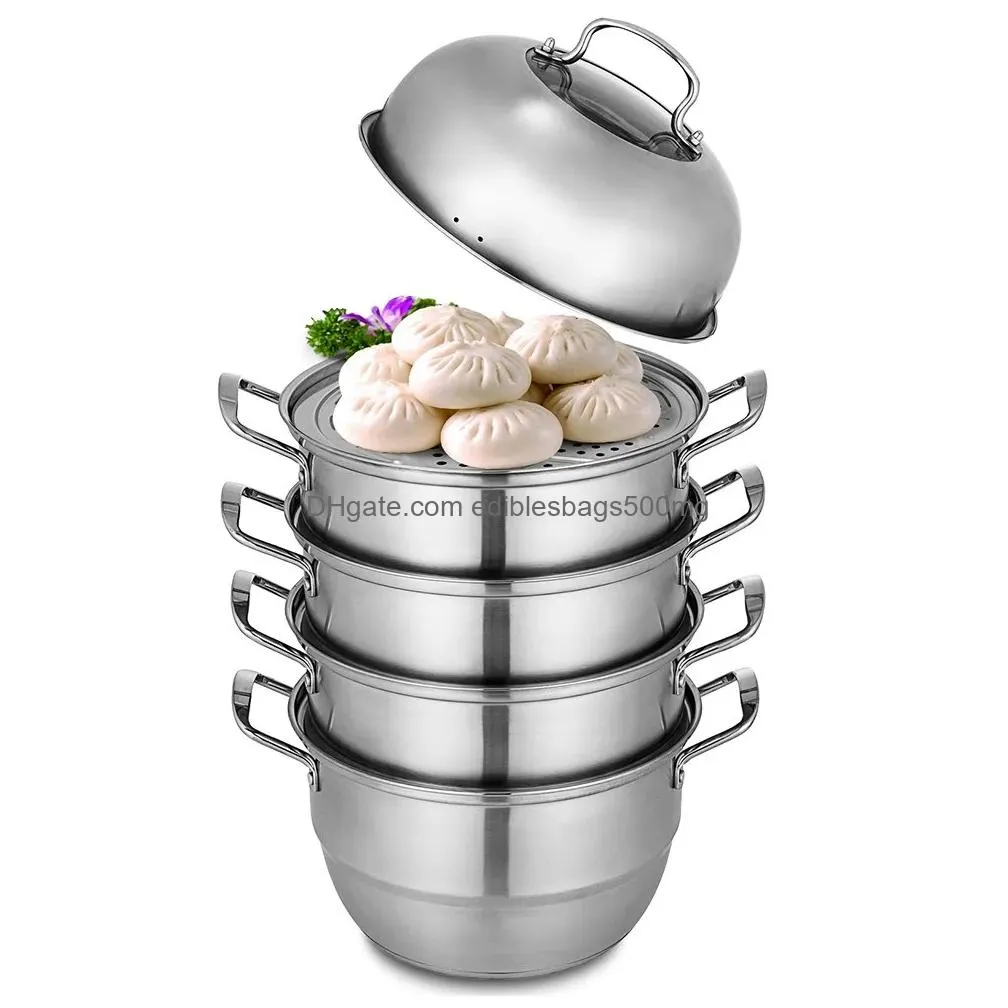 28cm stainless steel food steamer set glass lid 5 tier kitchen pan cookware