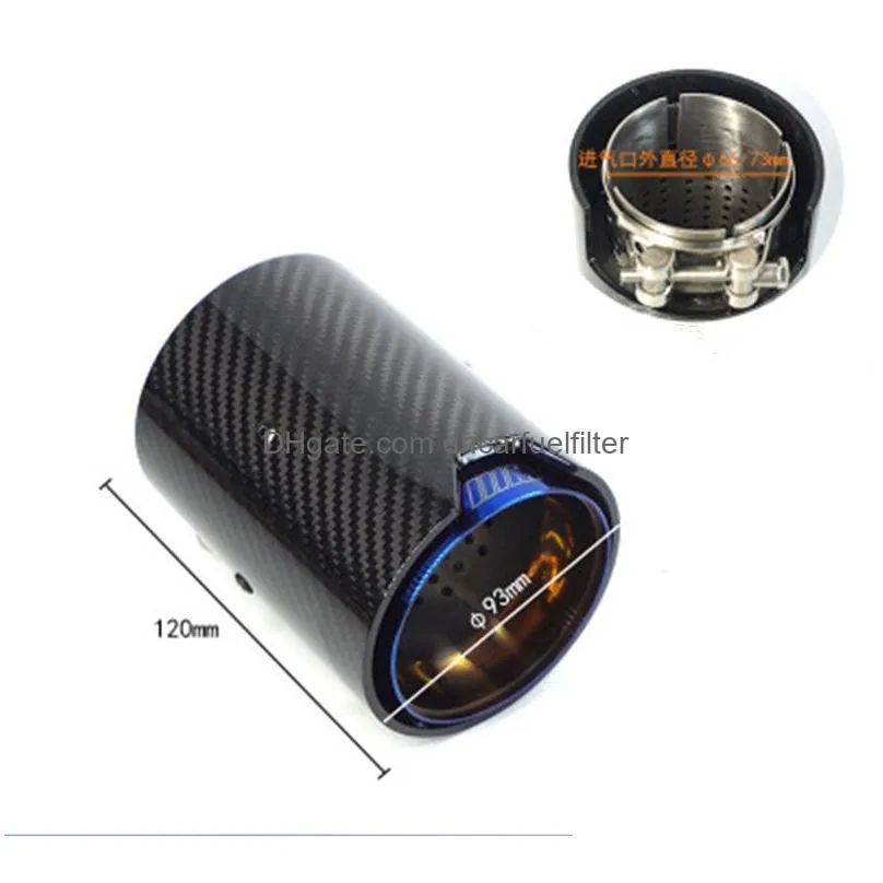 blue m performance stainless steel exhaust end tips auto muffler carbon fiber car pipes 1 pcs