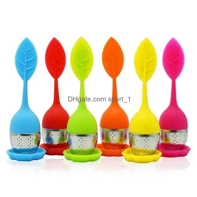 creative teapot strainers silicone tea spoon infuser with food grade leaves shape stainless steel infusers strainer filter leaf lid