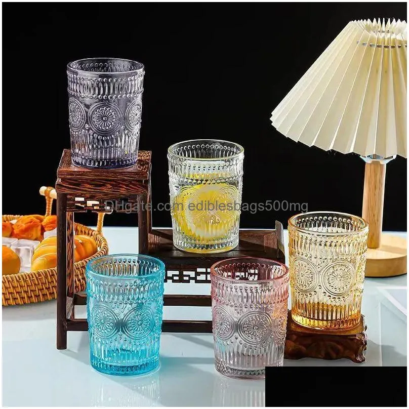 72 pieces /carton vintage drinking glasses romantic water glasses embossed romantic glass tumbler for juice beverages beer cocktail