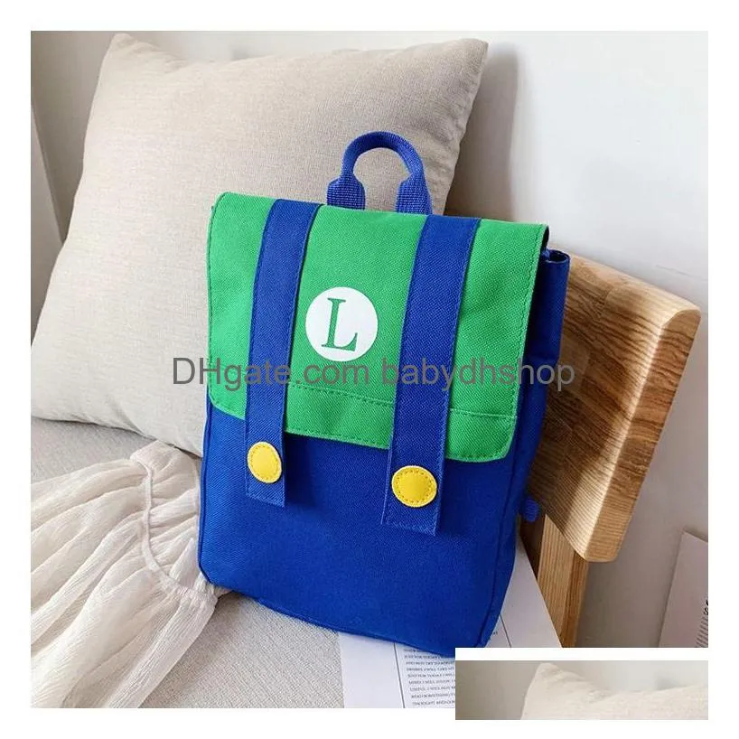  selling red green bro kids backpack children cute accessories zipper double shoulder bag kids birthday gift