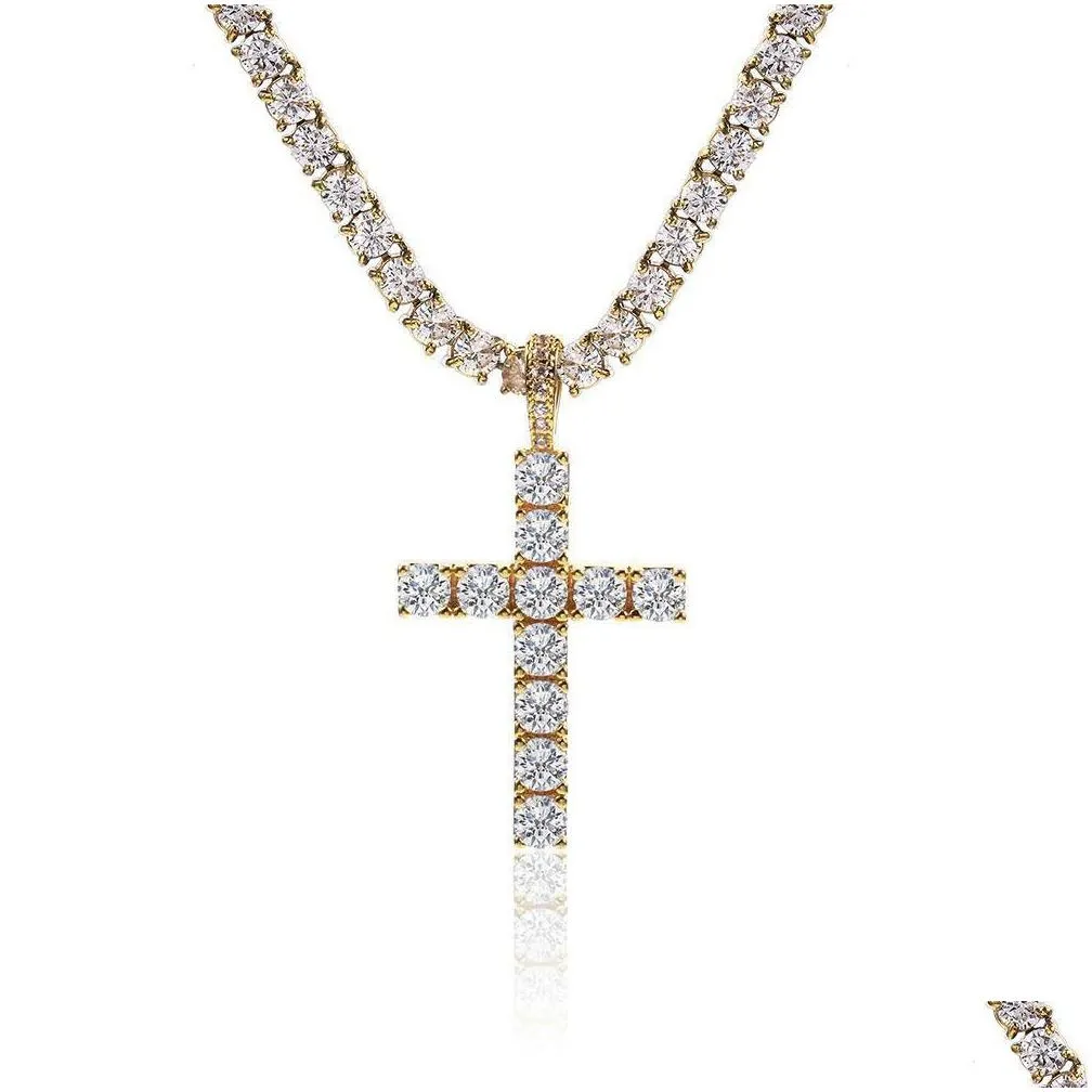 Pendant Necklaces Shinning Diamond Stone Crucifix Cross Pendants Necklace Stainless Steel Jewelry Platinum Plated Men Women Lover Gift Dhiom