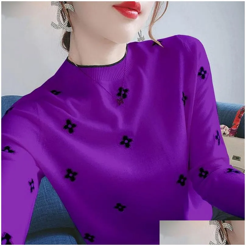 women`s sweaters delicate embroidered sweater woman autumn and winter slim large undershirt students han version of long-sleeved