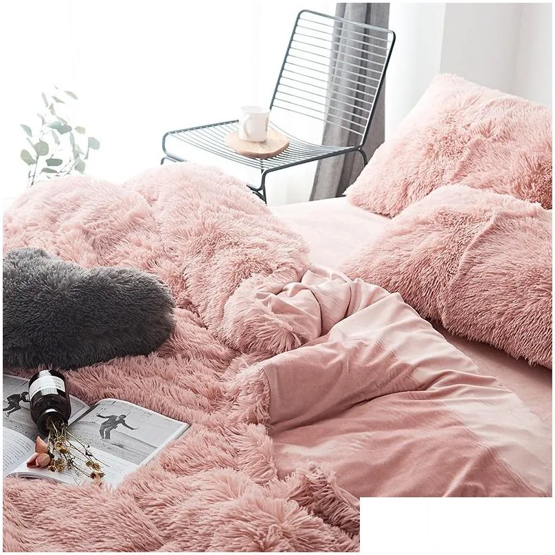 pink white fleece fabric winter thick 20 pure color bedding set mink velvet duvet cover bed sheet bed linen pillowcases