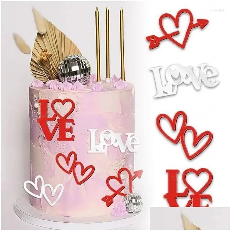 party supplies heart love cake topper gold acrylic heart-shaped wedding cupcake valentines day gift dessert baking decoration