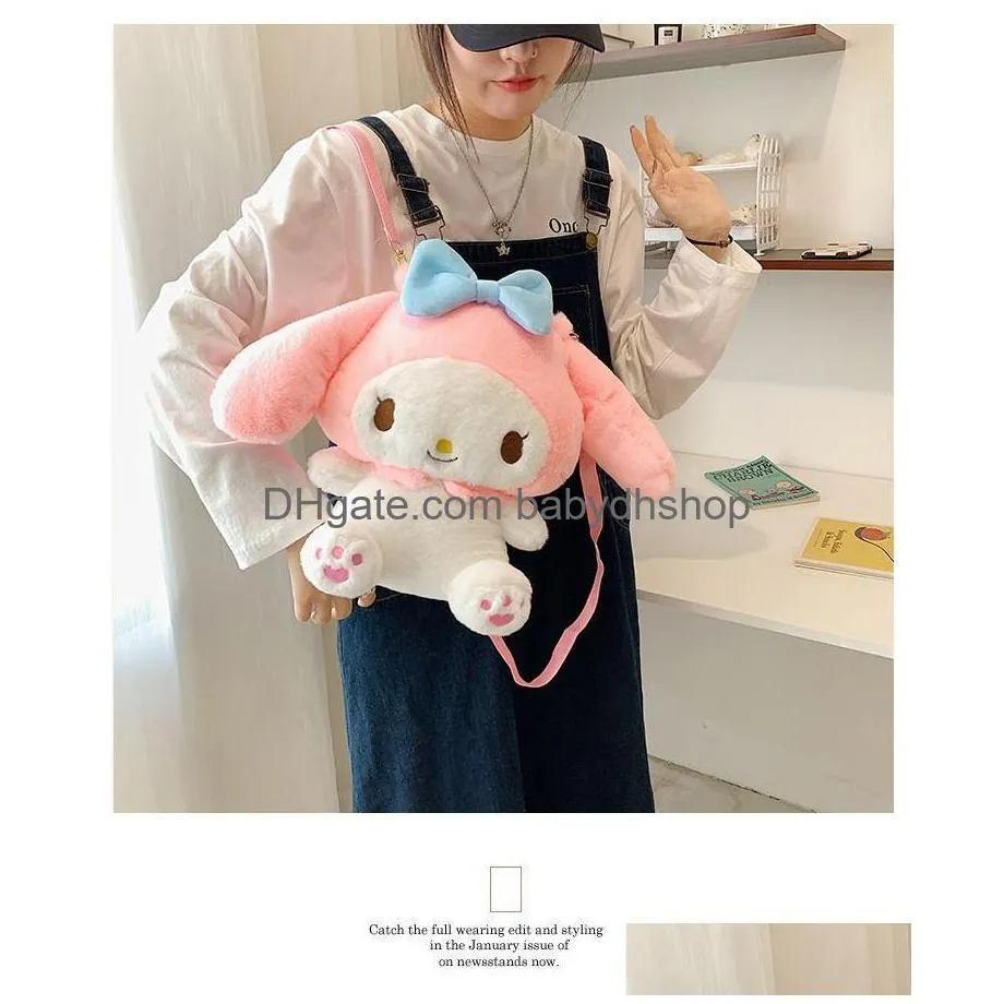  black pink white big eye plush backpack girl cute soft accessories zipper shoulder bag girls birthday gift