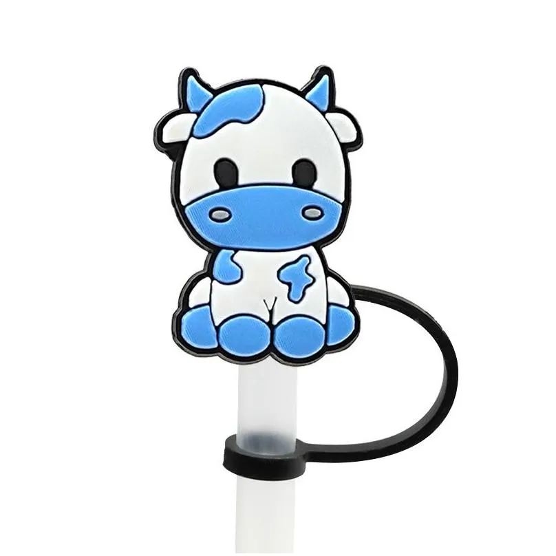 Drinking Straws Cute Cow St Er Topper Sile Accessories Charms Reusable Splash Proof Drinking Dust Plug Decorative Diy Your Own 8Mm Dro Dh2Kn