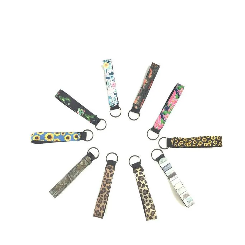 Marble Printed Keychains Fashion Wristband Keychain Neoprene Key Ring Wristlet Leopard Serape Sunflower Mti Colors Fob Drop Delivery Dhv8W