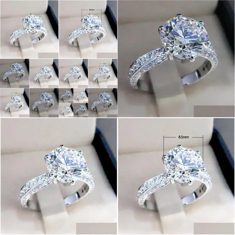 Cluster Rings 2022 Luxury 925 Sterling Sier Engagement Ring For Women Anniversary Gift Jewelry Wholesale Drop Delivery Dh5H0