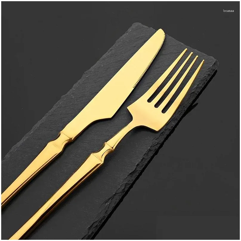 Knives Luxury Stainless Steel 10Pcs Dinner Set Sharp Steak Knife Western Gold Tableware Restaurant Dinnerware Drop Delivery Dhd4U