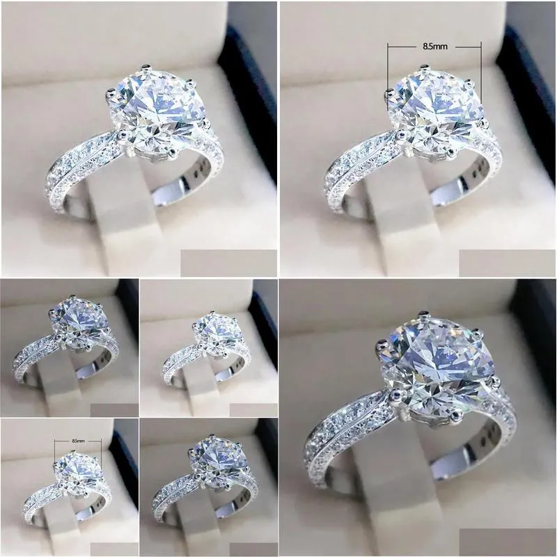 Cluster Rings 2022 Luxury 925 Sterling Sier Engagement Ring For Women Anniversary Gift Jewelry Wholesale Drop Delivery Dh5H0