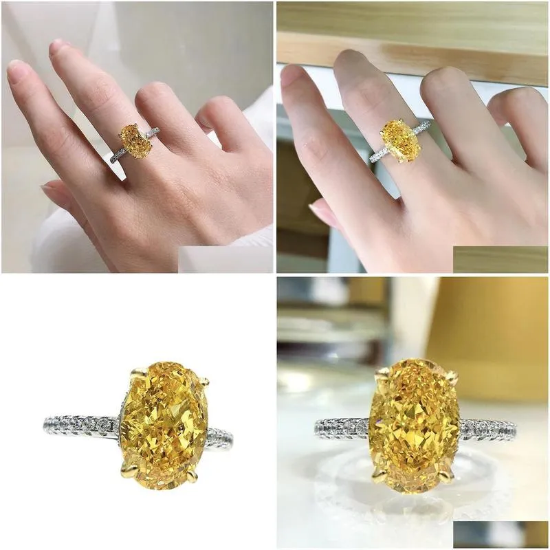 Cluster Rings Solid 925 Sterling Sier 8X12Mm Broken Oval Created Moissanite Diamond Citrine Ring For Women Engagement Fine Jewelry Dr Dhmfx