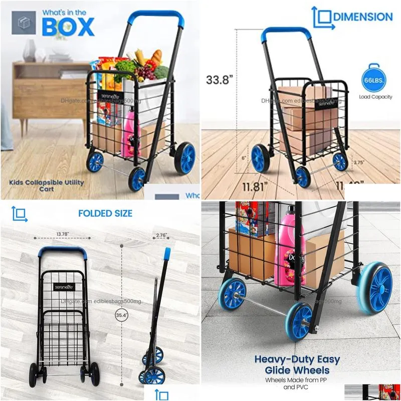 storage baskets utility cart 66 lbs capacity easily foldable and portable save space folding lightweight trolley with rolling swivel wheels