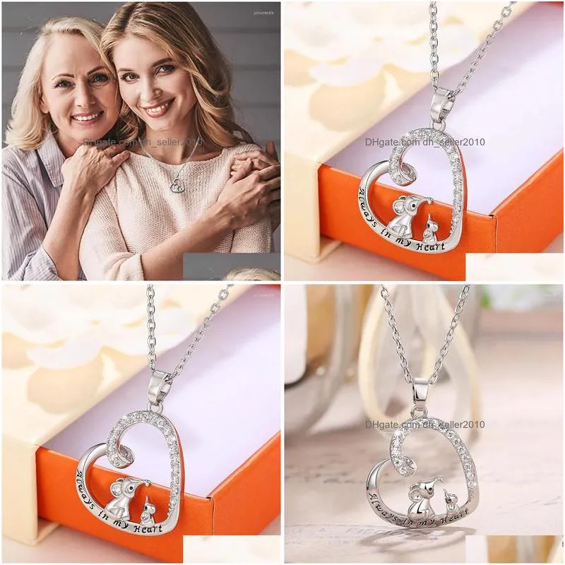 Pendant Necklaces Huitan Chic Heart Necklace With Cz Big And Small Elephants Anniversary Party Fashion Jewelry Mothers Day Gift Drop Dhpr7