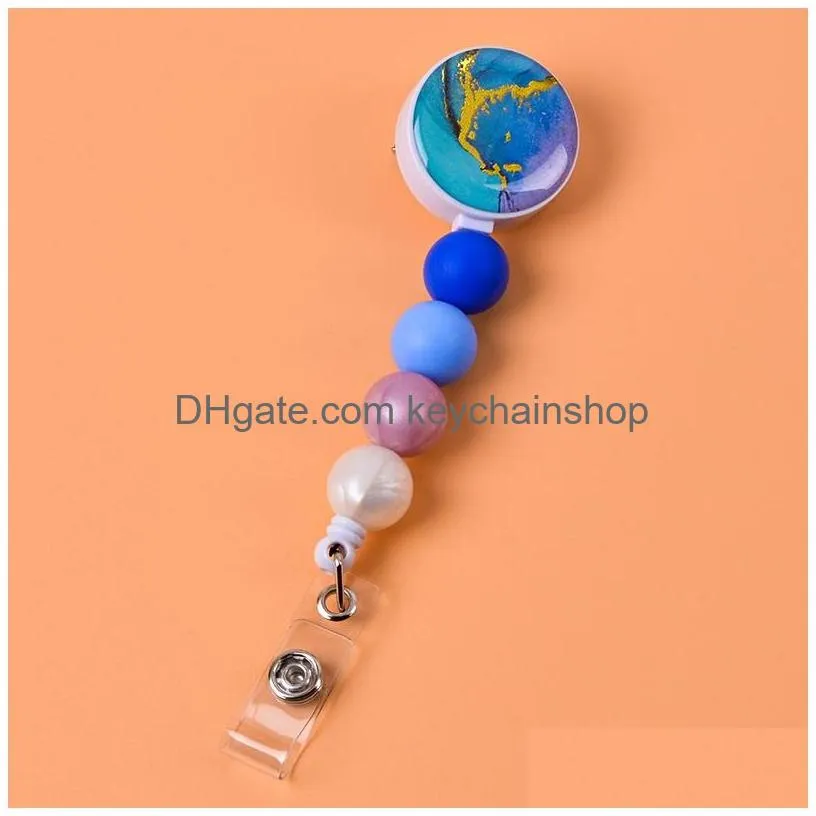 Sile Bead Retractable Badge Reel Key Rings Bpa Colorf Teething Chains Id Holder Belt Clip Jewelry Gift Drop Delivery Dhcgz