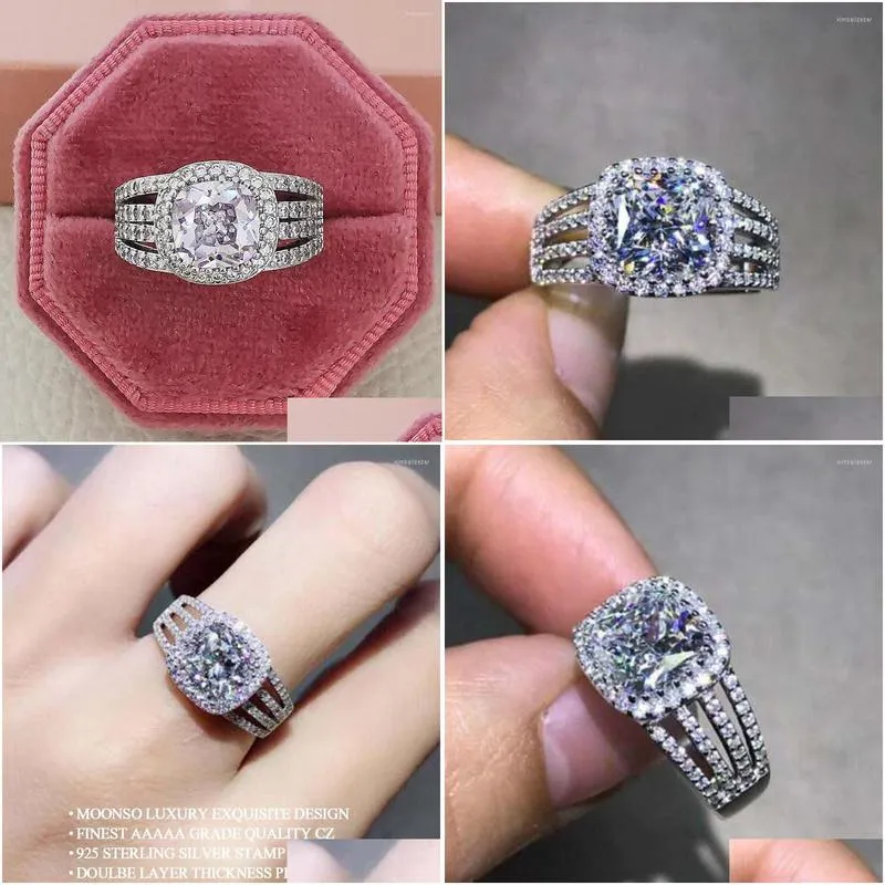 Wedding Rings 2023 Luxury Cushion Sier Color Designer Engagement Ring For Women Anniversary Gift Jewelry Wholesale Drop Delivery Dh9Ux