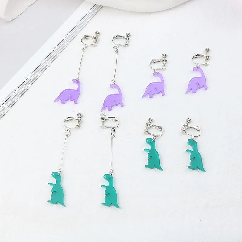 vintage earrings long dinosaur acrylic animal ear clips summer personality funny earrings