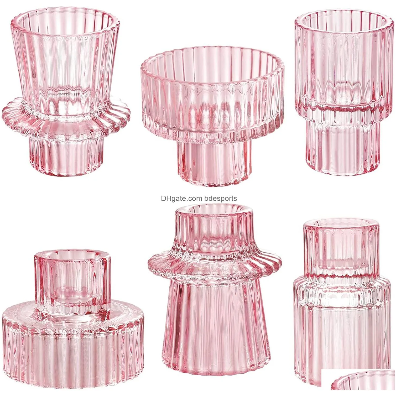 Candle Holders Vertical Stripes Pink Glass Home Decor Candle Holders Wedding Decoration Accessories Candlesticks For Candelabro Center Dhgoh