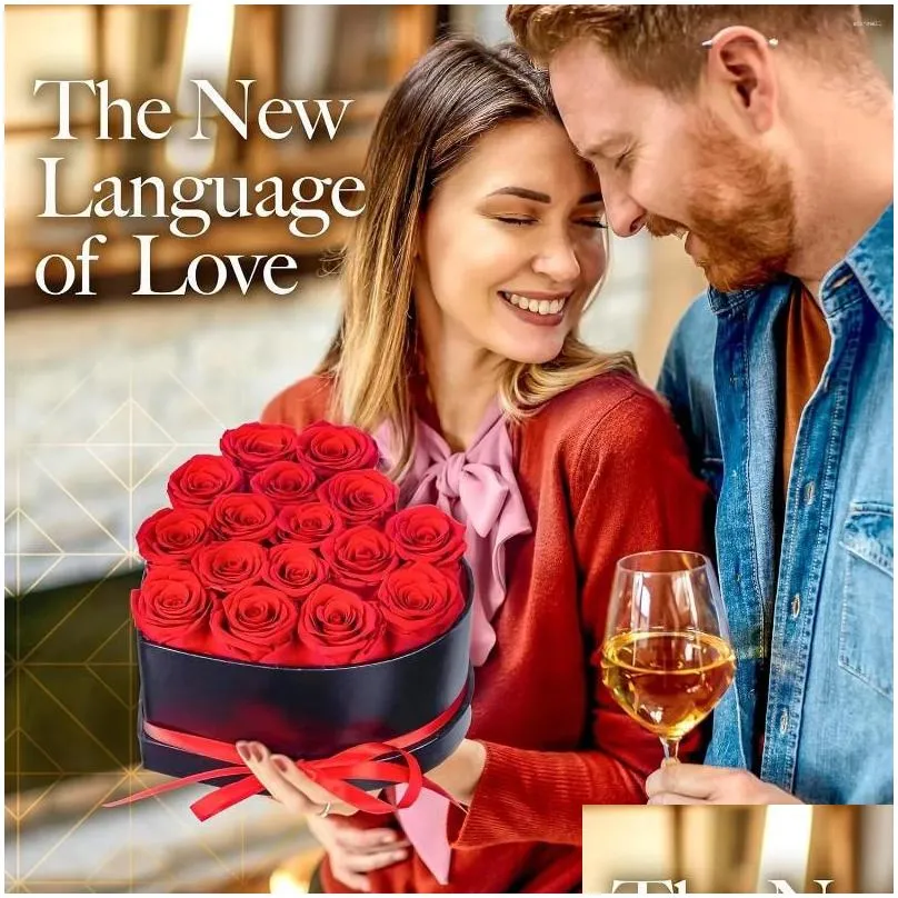 decorative flowers 24/18pc heart shape rose gift box artificial eternal bouquet forever red valentine day christmas birthday wedding