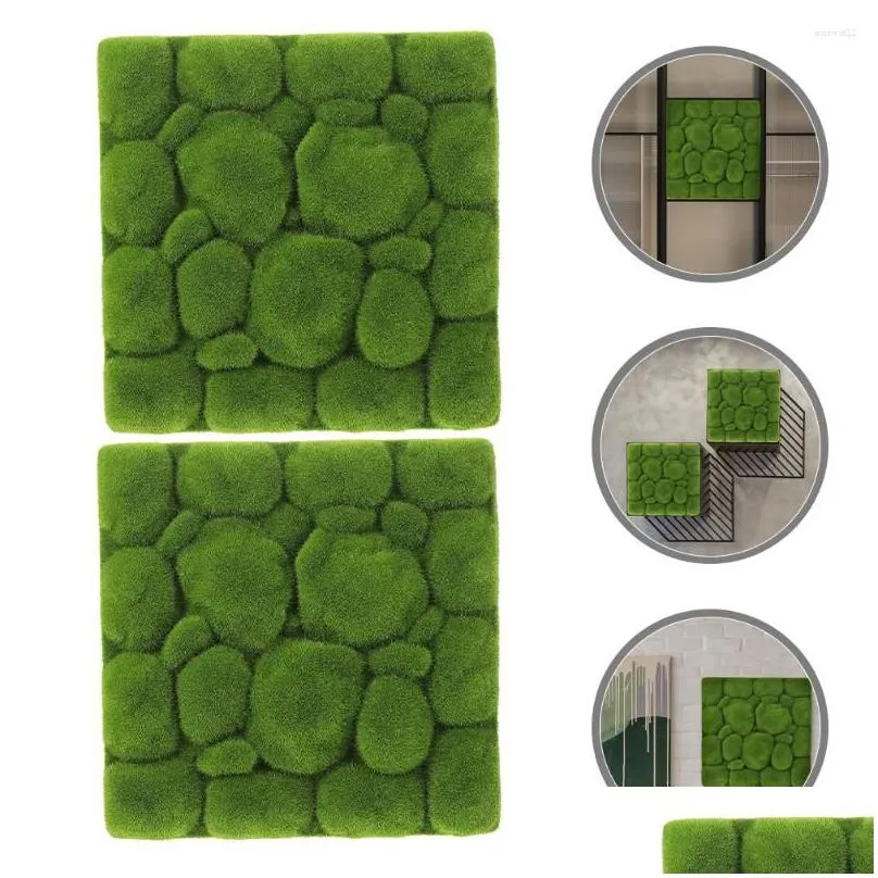 decorative flowers 2 pcs foam flocking simulation moss green background wall faux grass decor fake panel artificial micro scene pad