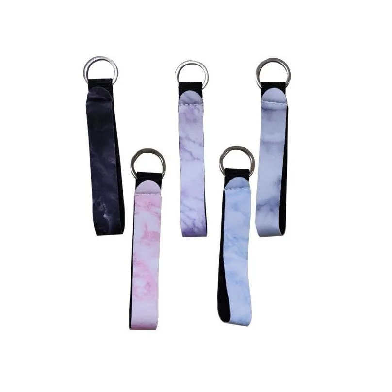 Marble Printed Keychains Fashion Wristband Keychain Neoprene Key Ring Wristlet Leopard Serape Sunflower Mti Colors Fob Drop Delivery Dhv8W