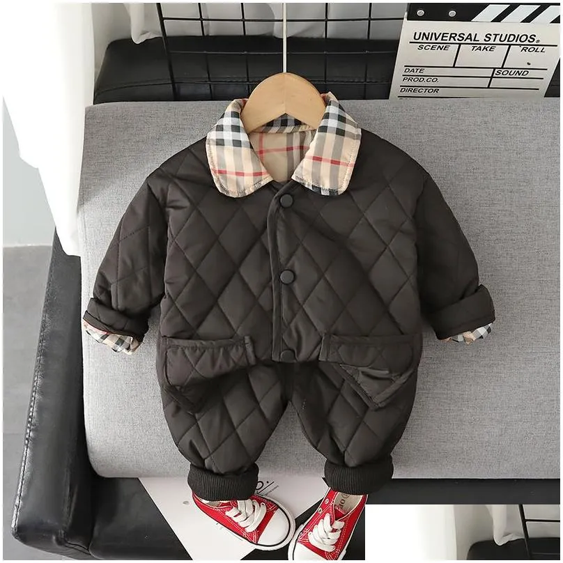 Clothing Sets Winter Autumn Baby Boys Clothes Fl Sleeve Parkas Pants 2Pcs/Set Cotton Warm Ski Suit Children Clothing Toddler Tracksuit Dh3Re