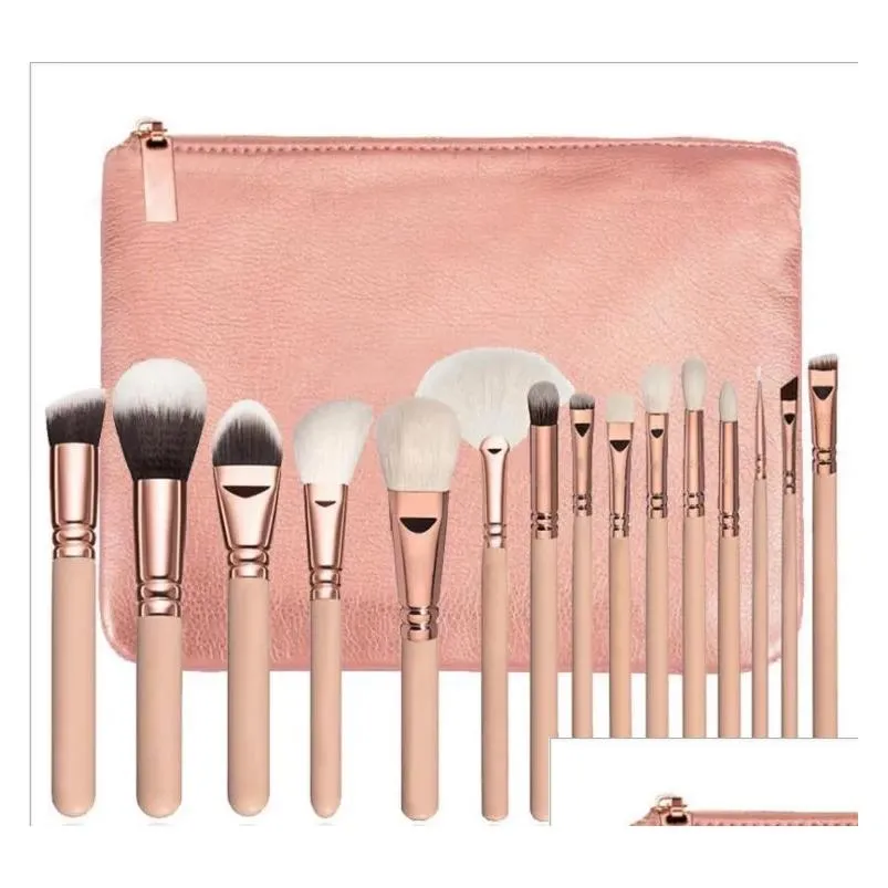 Makeup Brushes Brand High Quality Makeup Brush 15Pcs/Set With Pu Bag Professional For Powder Foundation B Eyeshadow Drop Delivery Heal Dhwpr