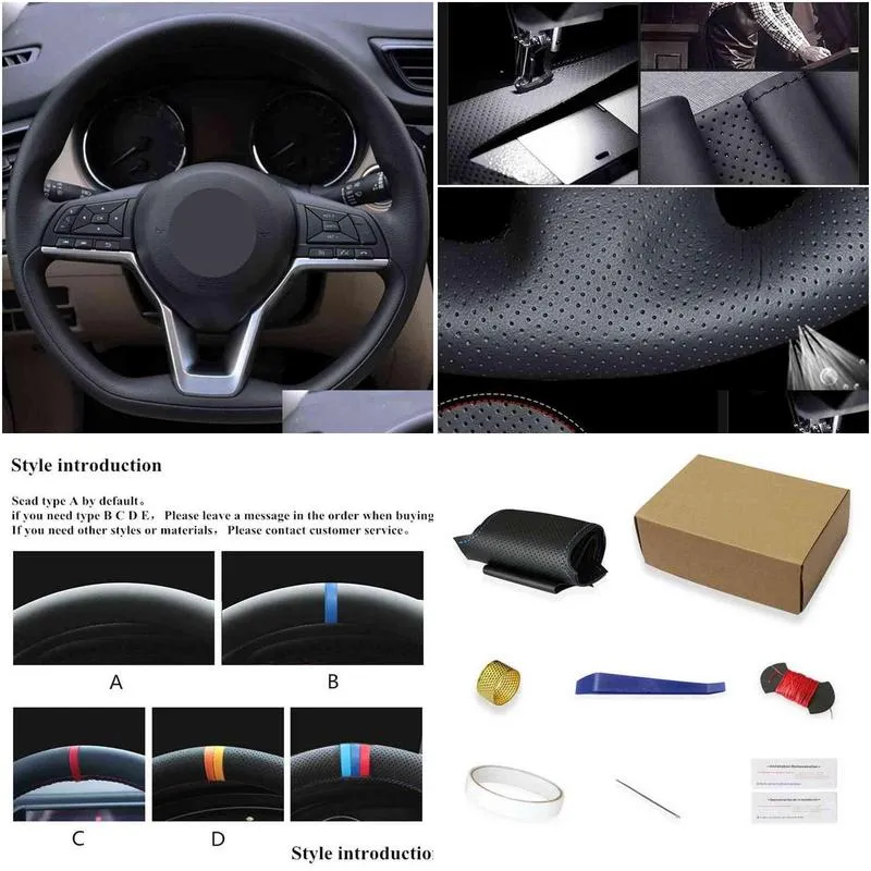 Steering Wheel Covers Car Steering Wheel Er Diy Artificial Leather For Nissan X-Trail Qashqai March Serena Micra Kicks - Altima Drop D Dh57I