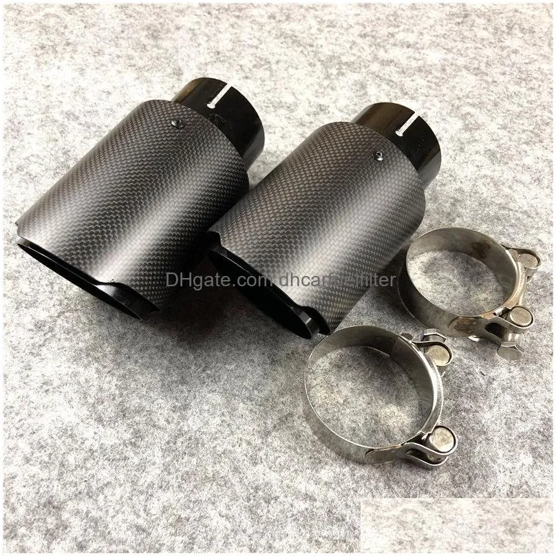 2 pieces full black stainless steel universal akrapovic exhaust muffler tips auto car cover styling