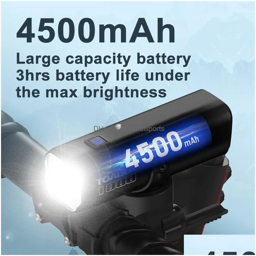 bike lights toager 1000lm light front lamp typec rechargeable led 21700 4500mah bicycle waterproof headlight accessories 230907