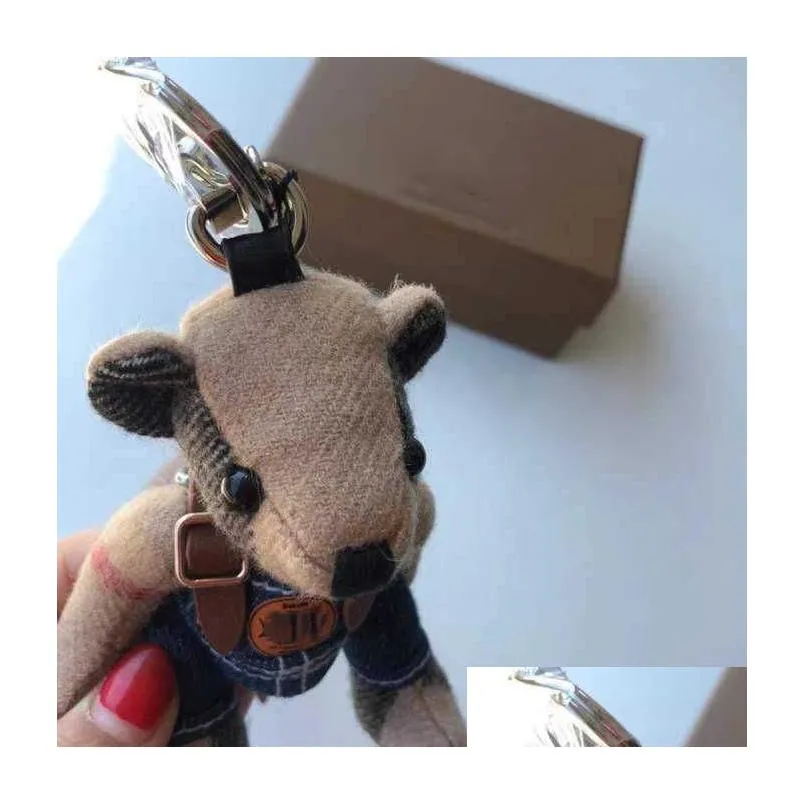2022 High Quality Cashmere Bear Doll Pendant Key Chain Classic Design Decoration Car Chains Fashion Handbag Keychains Drop Delivery Dhzv4
