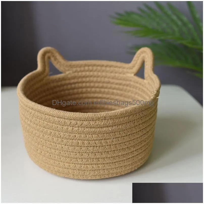 storage baskets cats ear nordic cotton rope woven desktop sundries kids toys organizer box dirty clothes laundry basket hamper 230613