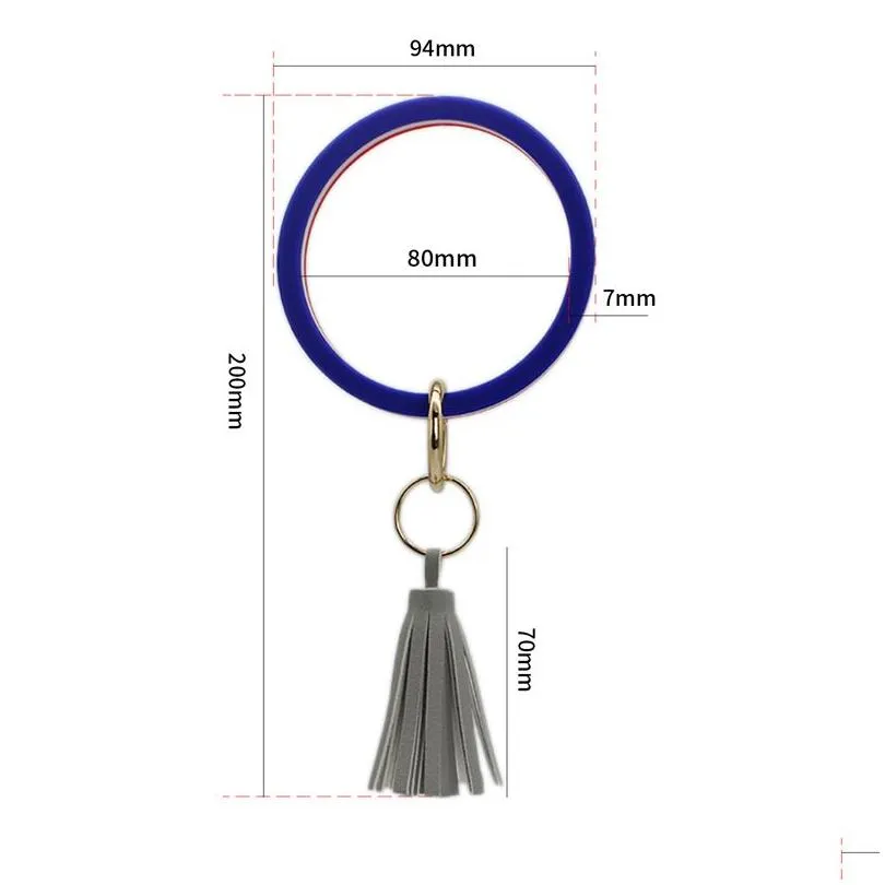 Sile Bangle Bracelet With Pu Leather Tassel Circle Keyring Round Key Ring Chain For Drop Delivery Dhk7F